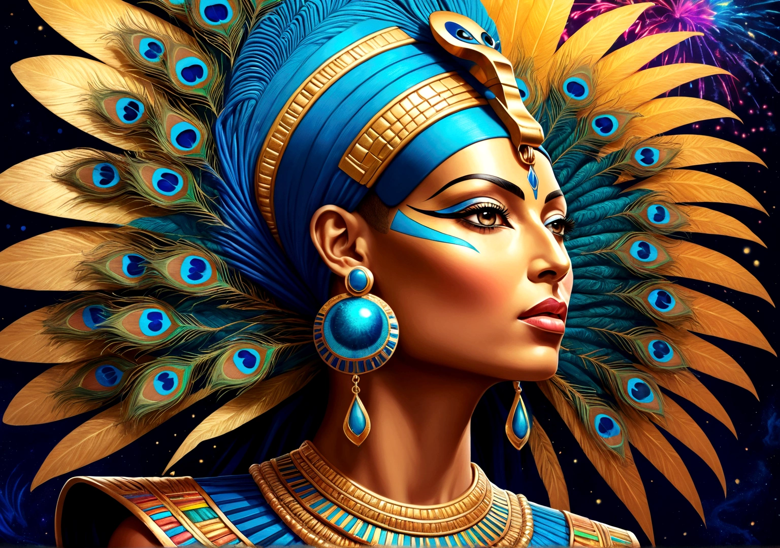 egypt king tutankhamun,With peacock blue earrings,side,臉上There is colored light,Spraying colorful fireworks from the mouth,There is colored light, Psychedelic effects, Psychedelic Digital Art, digital visual art, mind-bending digital art, Colorful digital art, Vibrant digital painting, Colorful digital painting, psychedelic art style, Vibrant digital art, Arte digital colorida, dmt’s journey of enlightenment, dmt color, Colorfull digital fantasy art