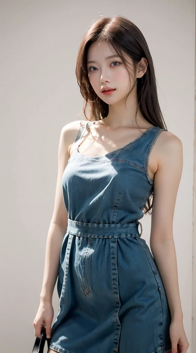 blonde hair, blue eyes,long hair,parted bangs,
BREAK (serafuku, bare shoulders, dress, sleeveless, collarbone, bag, handbag, scrunchie, sleeveless dress:1.2)
BREAK cowboy shot, light smile, arm behind back,
BREAK Simple White Background,
BREAK (masterpiece:1.2), best quality, high resolution, unity 8k wallpaper, (illustration:0.8), (beautiful detailed eyes:1.6), extremely detailed face, perfect lighting, extremely detailed CG, (perfect hands, perfect anatomy),