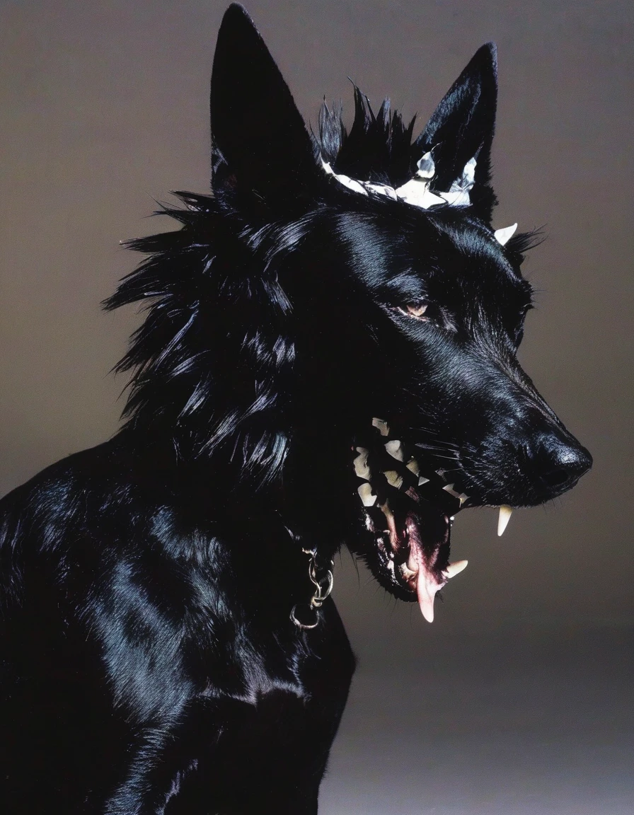 fashion shoot of black fantasy dog