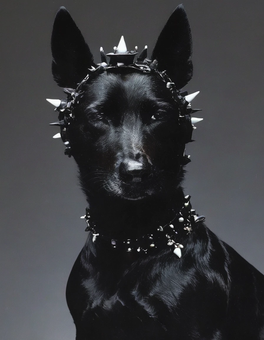 fashion shoot of black fantasy dog