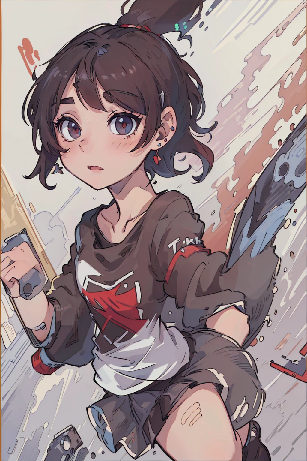 (8k, 4K, masterpiece, Extremely detailed:1.2) Highest quality, Portraiture, alone, Adult, Perfect Anatomy, One girl, Perfect Face, Expressive eyes, Perfect Eyes, T-Shirts, Run, , Tea Pillar Tenkō, Short Bob, Headphones, Earrings, Streetwear, graphic T-Shirts, Jacket, red and black checked skirt,Walking,Surprised