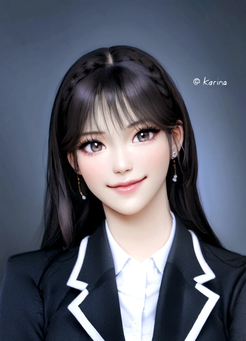 a close up of a woman in a suit smiling at the camera, , cute korean actress, korean idol, karina aespa