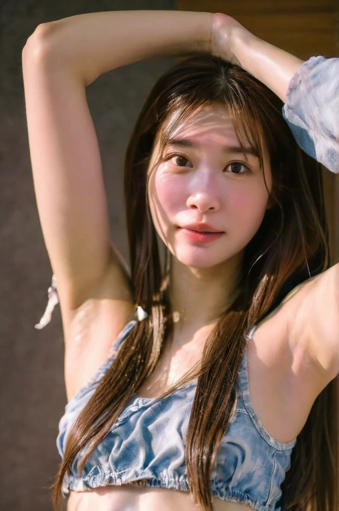 RAW image, 16K, color, image, (Only one girl), Beautiful Face, Highly detailed face, Very fine grain, Very high quality neck, Beautiful Hair, Very fine hair, High quality hair, Highly detailed skin, Highly detailed skin, Very high quality legs, Very beautiful legs, (Highly detailed armpits), Very high quality underarm, ((Side fetish)), ((The ultimate in high quality underarm: 1.3)), Armpit depression, ((((Dimpled Armpits)))), ((((Deeply wrinkled armpits)))), ((color素沈着した脇の下))))), {{{Heavily color素沈着した脇の下}}}, ((Deeply wrinkled armpits)), color素沈着した脇の下, (Shorts),