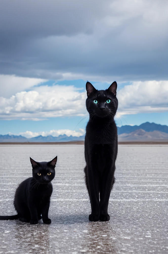 Black cat rain Uyuni salt flats