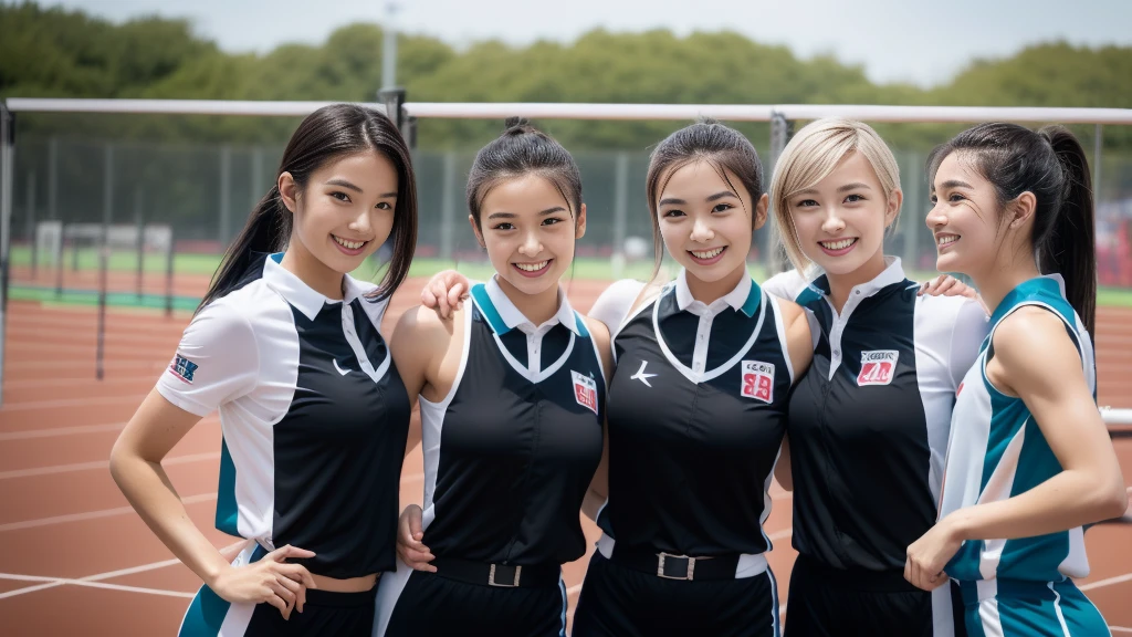 (((Full Body Lesbian)))、Japanese beautiful girl、Three Shot、(((Track and field uniforms)))、((Shoulder-length black hair))、((Short Ponytail))、Two people posing、Hairy armpits、Perfect Style、Beautiful feet、cute、((Tracking & Women's Track and Field))、(((1 person)))、((forest))、超絶cute、smile、Beautiful breasts、Full Body Lesbian、playground、((Excellent style))、((Healthy Body))、 Photorealistic、Beautiful attention to detail、Hyperrealism、High Contrast、Ultra HD、Realistic skin texture、Best image quality、Highest quality、Ultra-high resolution、Fine details、With great care