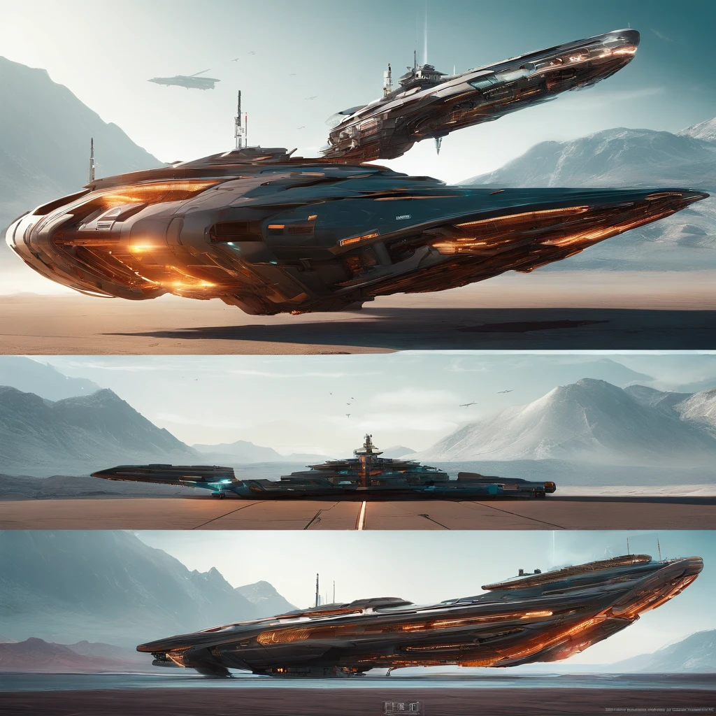 A stunning 3D render of a futuristic spaceship merging the iconic elements of J. Michael Straczynski's G'Quan Heavy Cruiser and a metallic green Mack Truck cargo hauler. The spaceship is a massive frigate with a sleek, ultramodern design, featuring a blend of metallic gold, dark vermilion, peach red, and a Renaissance Catholic Cross-inspired emblem. The spaceship floats in the vastness of space, juxtaposed against the backdrop of a massive space station, reminiscent of Larry Niven's style. The station is a colossal factory shipyard with a blend of dark beach orange and metallic accents, creating a stunning contrast against the blackness of space. The overall ambiance of the scene is cinematic and realistic, immersing the viewer in a breath, 3d render, cinematic.