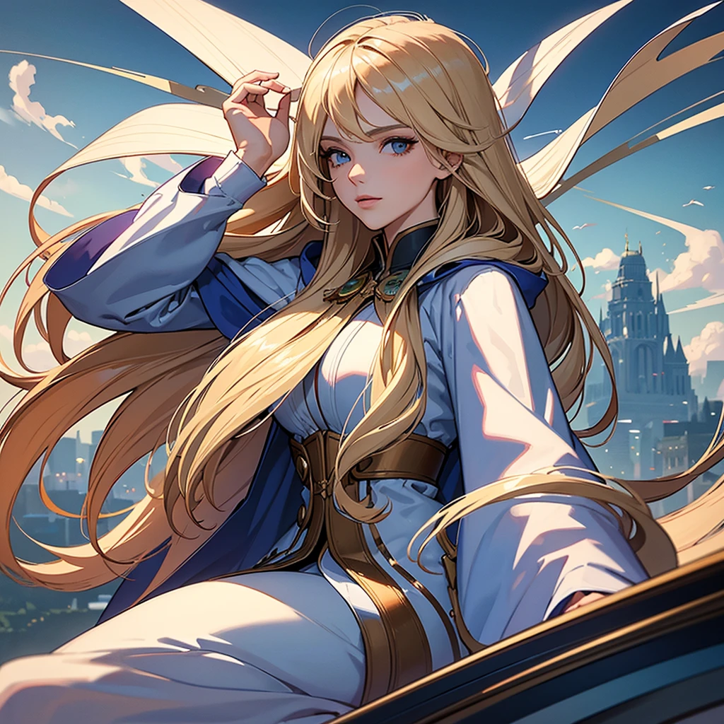 ((best quality)), ((masterpiece)), (detailed),High quality, Ultra detailed, best quality, insanely detailed, beautiful, masterpiece, light color hair,long hair,witch,fearless flyer,(air racer),cape