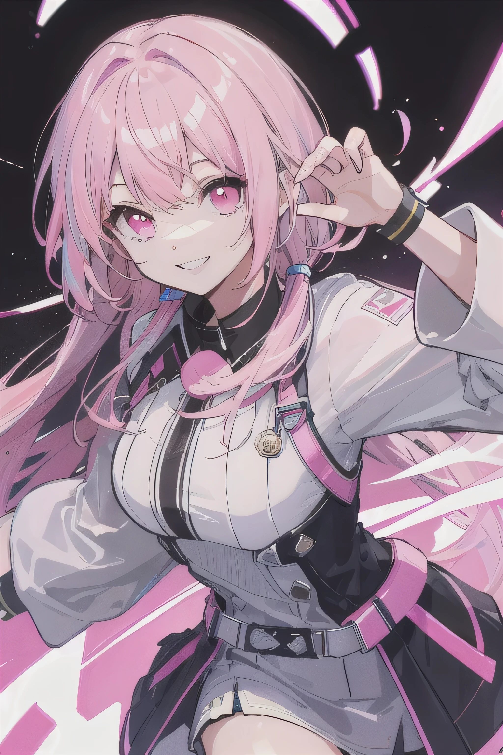 (8k Icon, best quality, Light pink hair:1.1, shiny pink eyes, Smile:1.1)