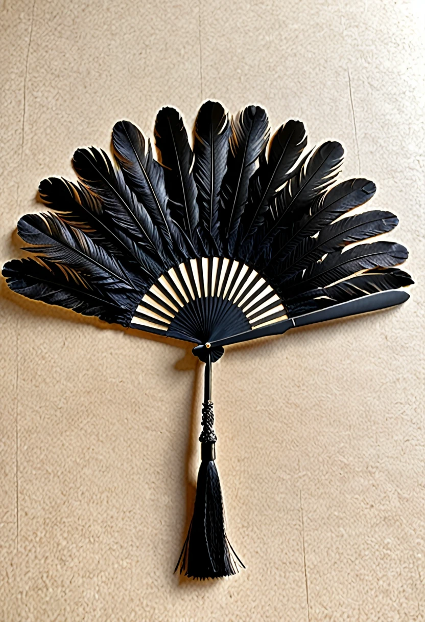 (Handle Feather Fan)、(Made from black feathers)