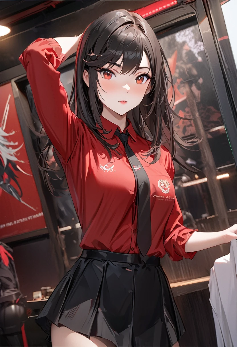 Anime girl wearing red shirt and black tie posing for photo, author：Yang Jie, extremely detailed type germ, Rin Harusaka, type germ jsc, guweiz style artwork, Beautiful digital artwork, type germ. high detail, range murata and type germ, style type germ, Most models | type germ