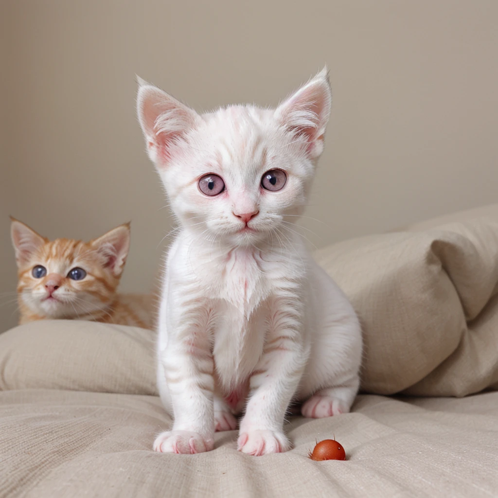 Kitten with red eyes. Albino kitten. Little kitty.