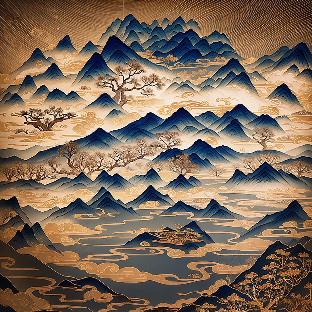 An ancient Chinese painting, ancient chinese background,gourds,Mountains and rivers, Auspicious clouds, rays of sunshine, tmasterpiece, super detailing, Epic composition, hyper HD, high qulity, extremely detaile, offcial art, Unity 8k wallpaper, super detailing, 32k -- v 6