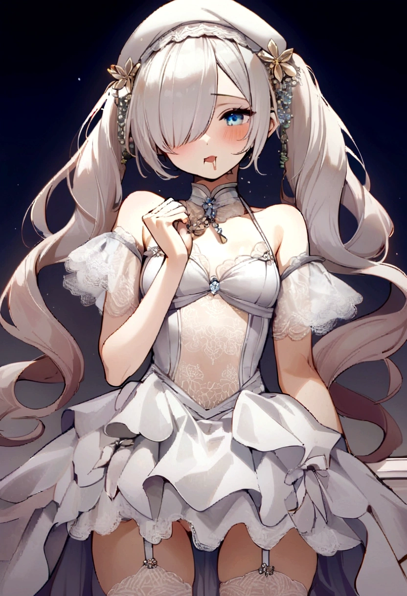 Browsing Caution,((1 male、1 female,Sexをしている)),Lying down,Raise both legs,Heterosexual,Showing off nipples,((Sex)),(Highest quality,4K,8k,High resolution,Tabletop:1.2),Very detailed,beautiful girl,Hair above one eye,Removable sleeves,Enchantment,Charm,Cheerfulness,sacred,Magical Effects,Silver Hair,blue eyes,Pale Pink Wedding Dress,Sophisticated clothing,Garter Straps,Fine lace,Delicate frills,Bedroom,In the middle of the night,sacred縞模様,Transparent costume,Jewelry Decoration,Twin tails,Beautiful Eyes,Hair above one eye,Small breasts,Bare Chest,Drooling,masterpiece, Highest quality, High resolution, Celia Claire, White capelet, beret,Simple Background