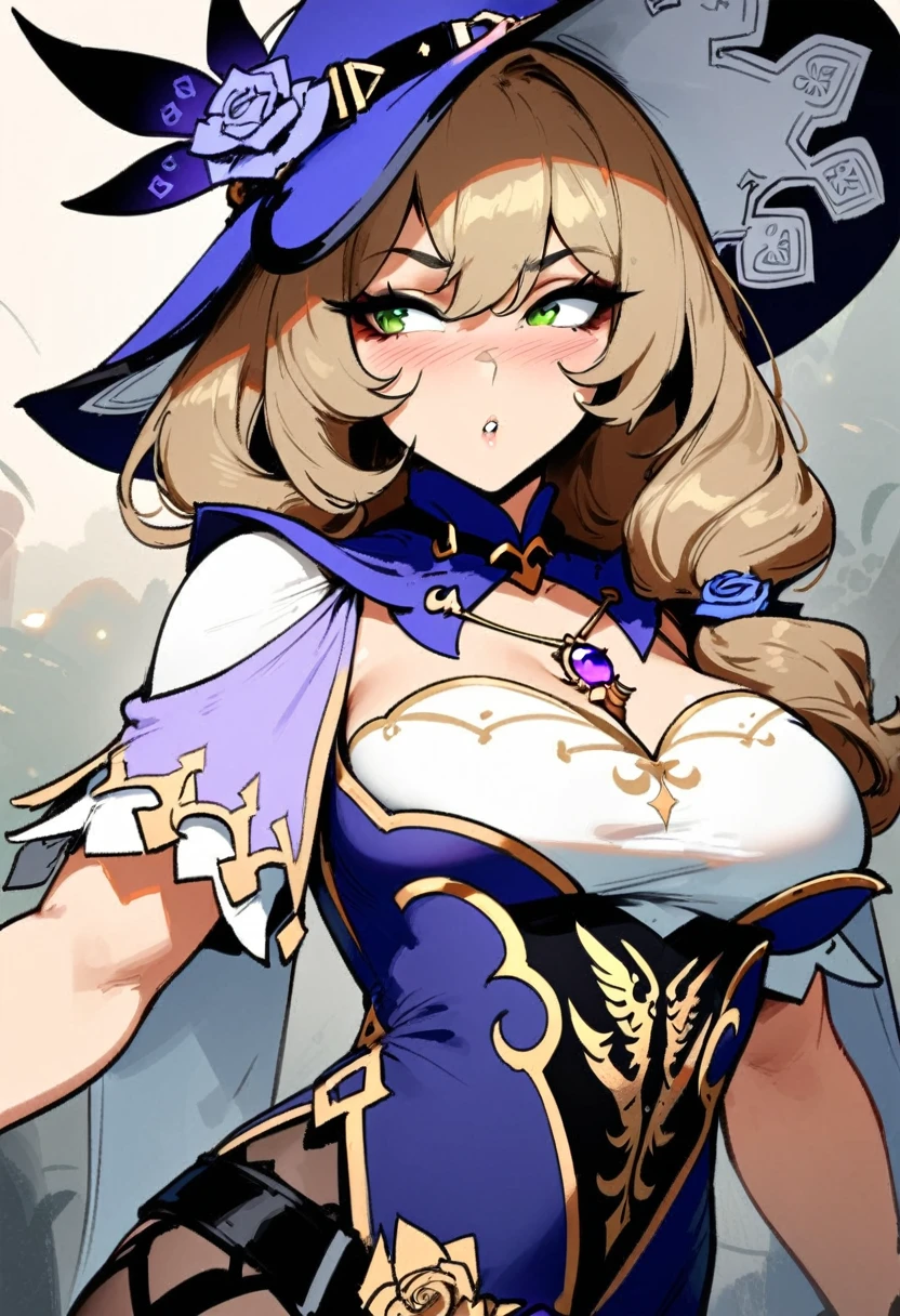 1girl, lisa \(genshin impact\), genshin impact \\\\\ masterpiece, best quality, very aesthetic, absurdres, newest \\\\\\ slim body,///// ,by nyantcha,cutesexyrobutts , by khyle,,////// ,,solo,, , ,,detailed face, , ,, , , wallpaper, , beautiful face,  sexy, , blush, , space background, , hat, portrait, big tits
