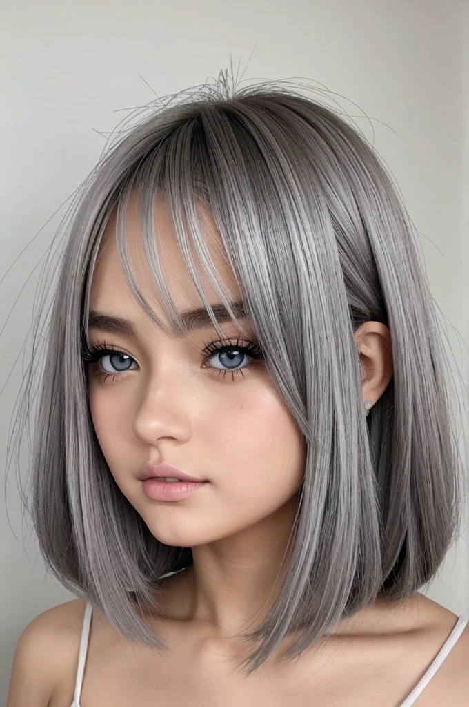 Chica de anime
Cara en forma de diamante proporcional con ojos de color el izquierdo gris y el derecho negro, piel blanca labios gruesos cabello rojo con mechas blancas nariz respingada y fina con pecas