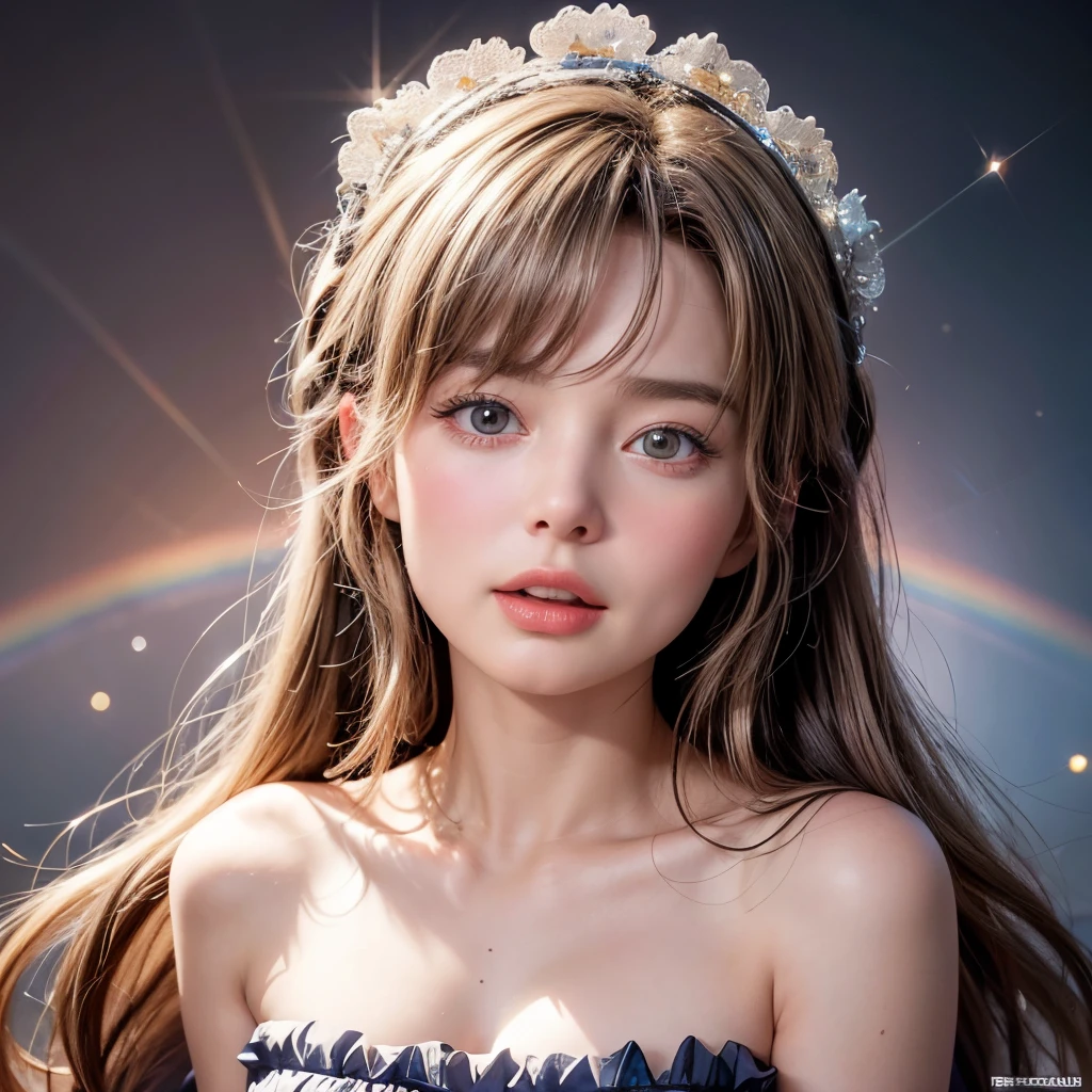 NSFW, 8k, High-level, absurd, masterpiece, best quality, primitive, very detailed CG, very detailed wallpaper, perfect lighting, Extremely detailed (((The personifying " Ingrid Bergman " as a Little Girl))), MysticSight, Tyndall effect, Tyndall scattering, Studio gray background with (many Dazzling RainbowColor particles BokeH:1.28), (RoundlyButts, ThighGap), (Exposed:0.4), (Assfocus with looking ahead), BREAK (NOGIZAKA face variations) Extremely Detailed very KAWAII face variations, perfect anatomy, Childish, captivating gaze, elaborate detailed Eyes with (sparkling highlights:1.28), long eyelashes、Glossy RED Lips with beautiful details, Coquettish tongue, Rosy cheeks, Radiant PearlSkin with clear transparency . { (Dynamic LifeLike expressions:1.4) | :d) }, (large eyes:-1) .