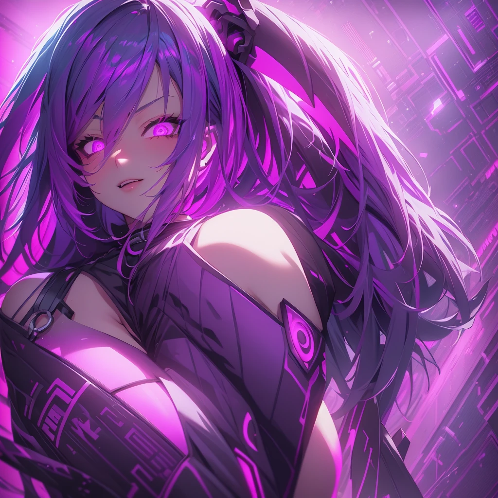 a beautiful anime girl, full body portrait, neo neon purple and pink lighting, detailed face and eyes, colorful cyberpunk environment, cinematic composition, realistic 3d rendering, high quality, intricate details, vibrant colors, dramatic lighting