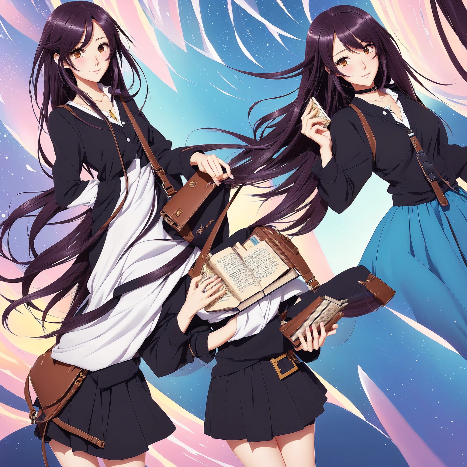 a cartoon girl with a book and purse holding a book, anime art style, anime style character, in an anime style, cute art style, in anime style, anime style illustration, beautiful anime art style, style anime, anime styled, cartoon art style, anime inspired, disney art style, in the art style of bowater, by Yang J, realistic anime art style