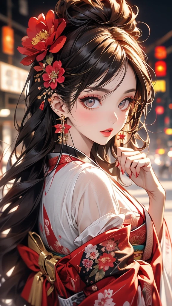 (Highly detailed CG Unity 8k wallpaper),(masterpiece), (Highest quality), (Super detailed), (Best illustrations),(Best Shadow), Cowboy Shot, (Sharp eyeliner, eye shadow, Fine grain:1), Urban Background, ,break , (Star 15 School:1.2), hair ornaments, Certainly! Here is the detailed prompt in English for creating a high-resolution AI image based on your description:

“A stunning young woman in a sheer, see-through Furisode kimono with intricate peony flower patterns. She is 25 years old with long, straight brown hair, adorned with luxurious hair ornaments. Her eyes are brown, accentuated with subtle red eyeshadow around them, and she has long, lush eyelashes. She wears small earrings on her earlobes and has a thin tattoo running from her cheek to her neck. Her lips are painted with a rich rouge lipstick, giving her a seductive gaze. The background is opulent and lavish, enhancing the elegance of the scene. The entire image is high-definition, capturing every detail meticulously.”

