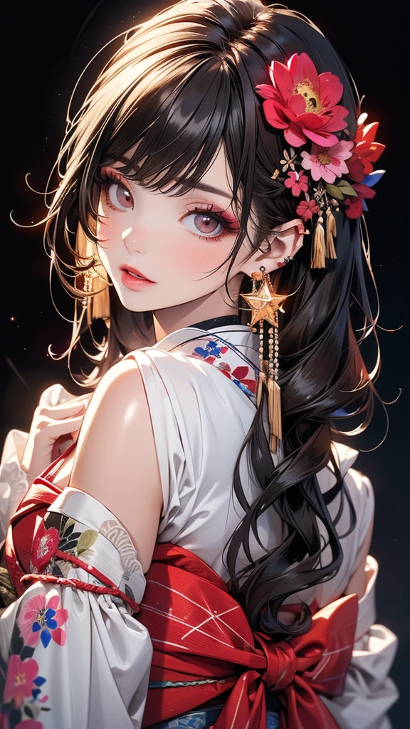 (Highly detailed CG Unity 8k wallpaper),(masterpiece), (Highest quality), (Super detailed), (Best illustrations),(Best Shadow), Cowboy Shot, (Sharp eyeliner, eye shadow, Fine grain:1), Urban Background, ,break , (Star 15 School:1.2), hair ornaments, Certainly! Here is the detailed prompt in English for creating a high-resolution AI image based on your description:

“A stunning young woman in a sheer, see-through Furisode kimono with intricate peony flower patterns. She is 25 years old with long, straight brown hair, adorned with luxurious hair ornaments. Her eyes are brown, accentuated with subtle red eyeshadow around them, and she has long, lush eyelashes. She wears small earrings on her earlobes and has a thin tattoo running from her cheek to her neck. Her lips are painted with a rich rouge lipstick, giving her a seductive gaze. The background is opulent and lavish, enhancing the elegance of the scene. The entire image is high-definition, capturing every detail meticulously.”

