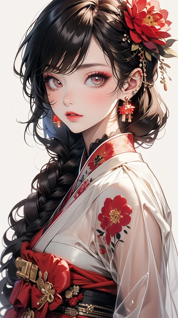 (Highly detailed CG Unity 8k wallpaper),(masterpiece), (Highest quality), (Super detailed), (Best illustrations),(Best Shadow), Cowboy Shot, (Sharp eyeliner, eye shadow, Fine grain:1), Urban Background, ,break , (Star 15 School:1.2), hair ornaments, Certainly! Here is the detailed prompt in English for creating a high-resolution AI image based on your description:
“A stunning young woman in a sheer, see-through Furisode kimono with intricate peony flower patterns. She is 25 years old with long, straight brown hair, adorned with luxurious hair ornaments. Her eyes are brown, accentuated with subtle red eyeshadow around them, and she has long, lush eyelashes. She wears small earrings on her earlobes and has a thin tattoo running from her cheek to her neck. Her lips are painted with a rich rouge lipstick, giving her a seductive gaze. The background is opulent and lavish, enhancing the elegance of the scene. The entire image is high-definition, capturing every detail meticulously.”