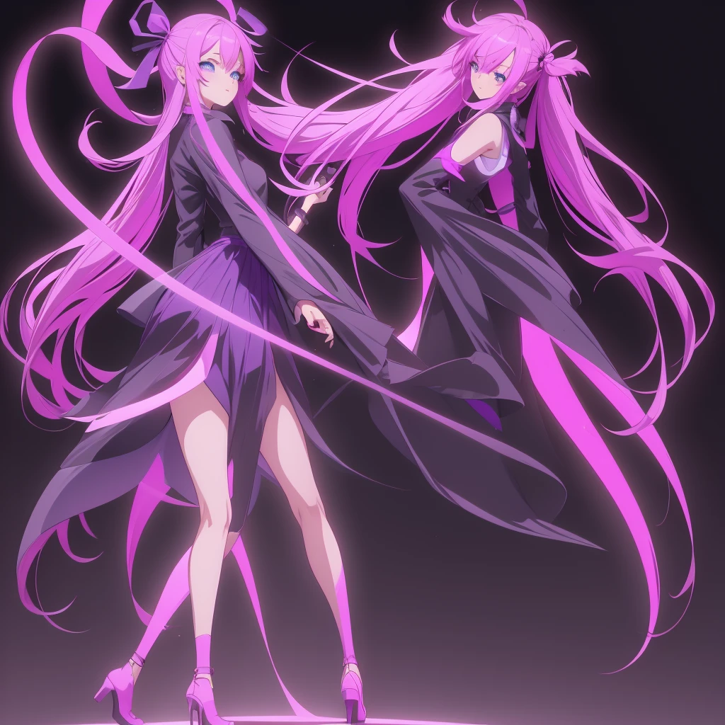 Anime girl in purple and pink neon. full length