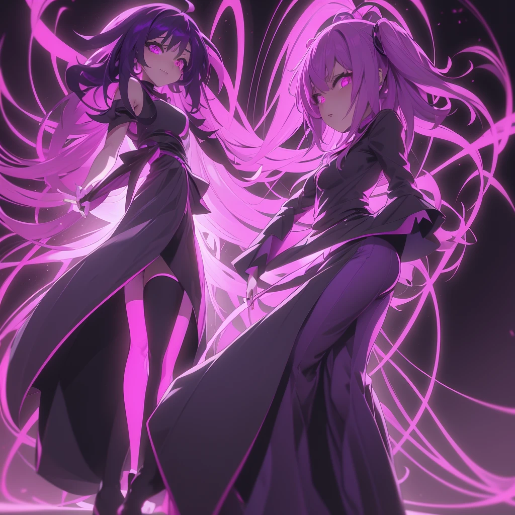 Anime girl in purple and pink neon. full length
