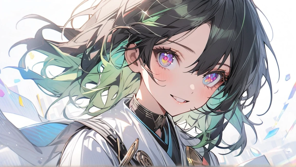 One Girl, multicoloRedhead, inner hair color, Black Hair, Redhead, Blue Hair, Green Hair, Symbol-shaped pupil, Very detailed, Attention to detail, high quality, Awards, 最high quality, High resolution