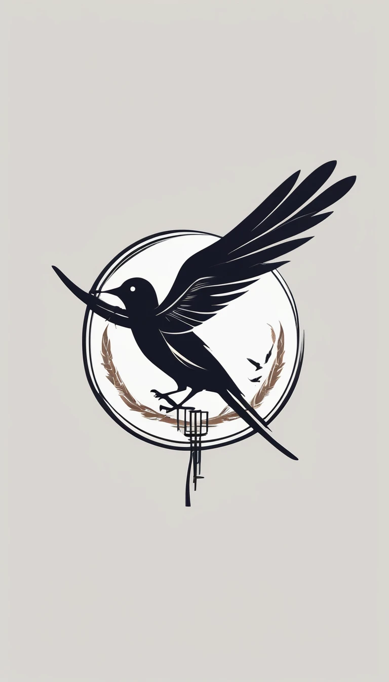 A minimal, modern, simple, cinematic logo design for the brand “Penamemoria". The logotype must be a boy playing acoustic guitar alongside a bird and a feather. The logo must convey a sense of music, stories and dreams. Minimalistic logo of a boy playing acoustic guitar and dissolving into a feather