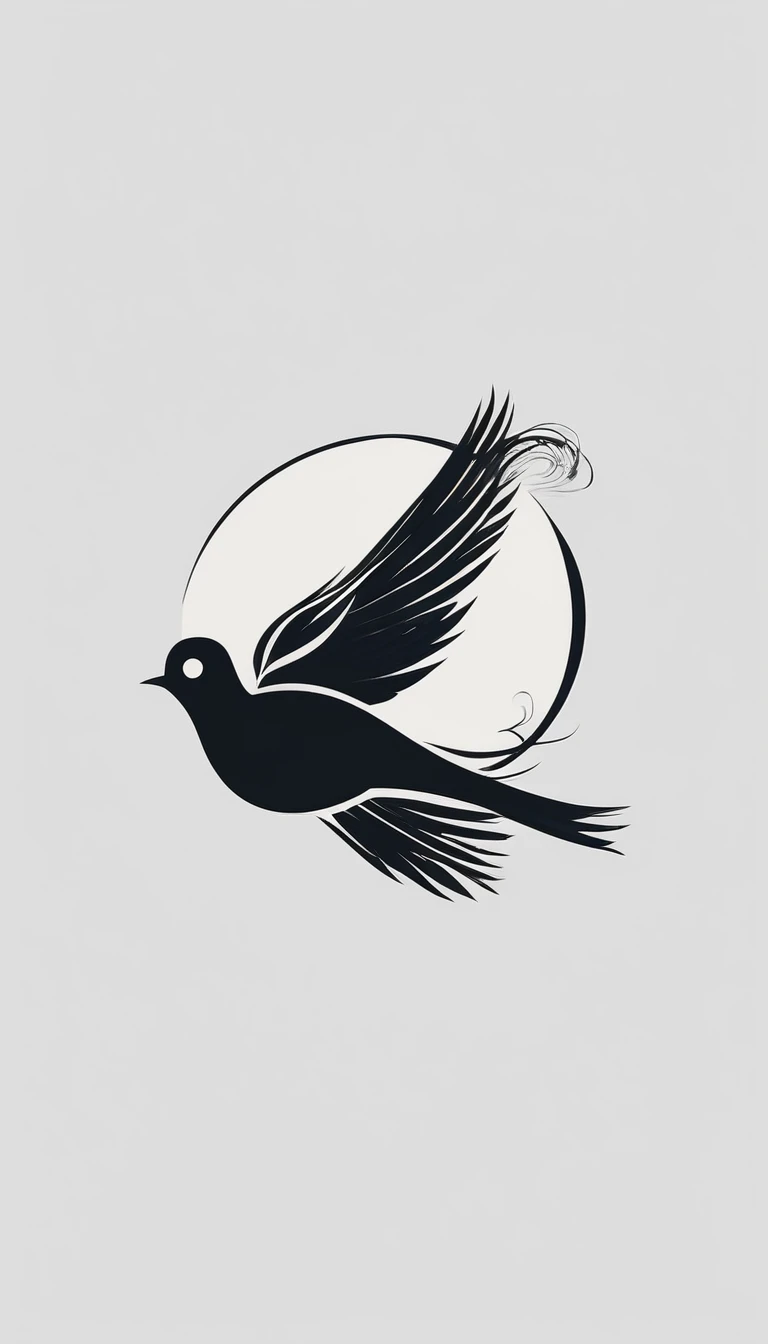 A minimal, modern, simple, cinematic logo design for the brand “Penamemoria". The logotype must be a boy playing acoustic guitar alongside a bird and a feather. The logo must convey a sense of music, stories and dreams. Minimalistic logo of a boy playing acoustic guitar and dissolving into a feather