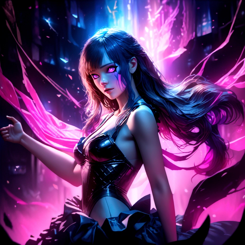 a beautiful anime style girl, full body shot, standing in a neon purple and pink environment, detailed facial features, long hair, elegant pose, dramatic lighting, intricate details, cinematic composition, vibrant colors, (best quality,4k,8k,highres,masterpiece:1.2),ultra-detailed,(realistic,photorealistic,photo-realistic:1.37),8k, highly detailed, striking composition, dramatic lighting, cinematic, neon colors, elegant, graceful, mesmerizing, enchanting