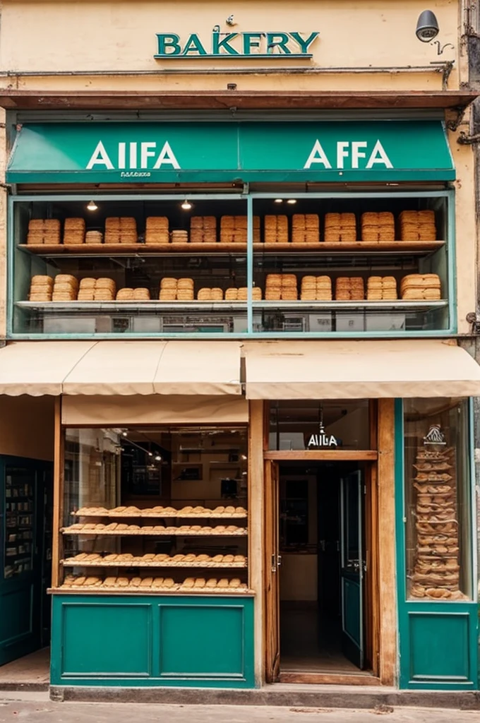 a picture of a bakery shop with AIFA ENTERPRISE written on it ((best quality)), ((masterpiece)), (detailed)

