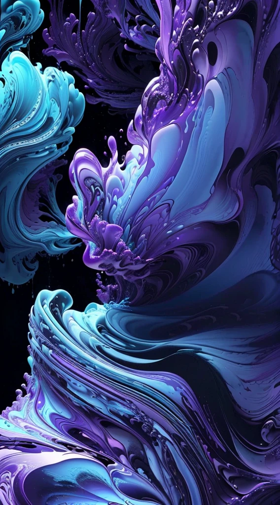 a close up of a purple and blue liquid painting on a black background, intricate flowing paint, glossy digital painting, swirling paint, digital art 4k unsettling, 4k highly detailed digital art, swirling liquids, intricate digital painting, abstract liquid, digital art 4k, digital art 4 k, digital artwork 4 k, abstract, mind-bending digital art