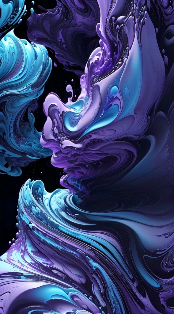 a close up of a purple and blue liquid painting on a black background, intricate flowing paint, glossy digital painting, swirling paint, digital art 4k unsettling, 4k highly detailed digital art, swirling liquids, intricate digital painting, abstract liquid, digital art 4k, digital art 4 k, digital artwork 4 k, abstract, mind-bending digital art