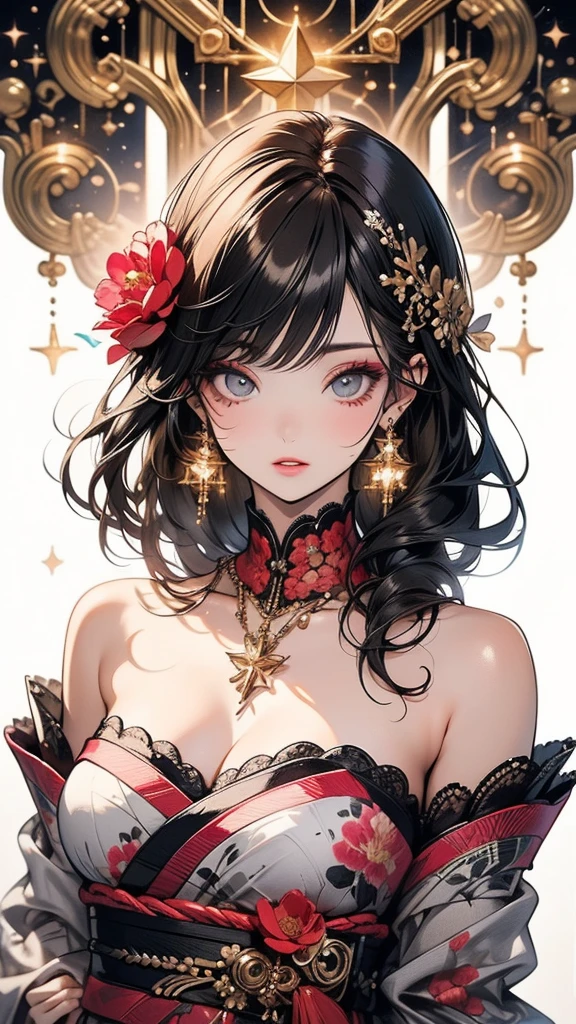 (Highly detailed CG Unity 8k wallpaper),(masterpiece), (Highest quality), (Super detailed), (Best illustrations),(Best Shadow), Cowboy Shot, (Sharp eyeliner, eye shadow, Fine grain:1), Urban Background, ,break , (Star 15 School:1.2), hair ornaments, Certainly! Here is the detailed prompt in English for creating a high-resolution AI image based on your description:
“A stunning young woman in a sheer, see-through Furisode kimono with intricate peony flower patterns. She is 25 years old with long, straight brown hair, adorned with luxurious hair ornaments. Her eyes are brown, accentuated with subtle red eyeshadow around them, and she has long, lush eyelashes. She wears small earrings on her earlobes and has a thin tattoo running from her cheek to her neck. Her lips are painted with a rich rouge lipstick, giving her a seductive gaze. The background is opulent and lavish, enhancing the elegance of the scene. The entire image is high-definition, capturing every detail meticulously.”
full body shot