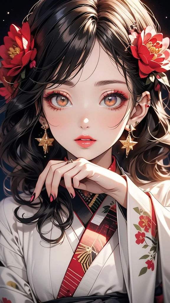 (Highly detailed CG Unity 8k wallpaper),(masterpiece), (Highest quality), (Super detailed), (Best illustrations),(Best Shadow), Cowboy Shot, (Sharp eyeliner, eye shadow, Fine grain:1), Urban Background, ,break , (Star 15 School:1.2), hair ornaments, Certainly! Here is the detailed prompt in English for creating a high-resolution AI image based on your description:

“A stunning young woman in a sheer, see-through Furisode kimono with intricate peony flower patterns. She is 25 years old with long, straight brown hair, adorned with luxurious hair ornaments. Her eyes are brown, accentuated with subtle red eyeshadow around them, and she has long, lush eyelashes. She wears small earrings on her earlobes and has a thin tattoo running from her cheek to her neck. Her lips are painted with a rich rouge lipstick, giving her a seductive gaze. The background is opulent and lavish, enhancing the elegance of the scene. The entire image is high-definition, capturing every detail meticulously.”

