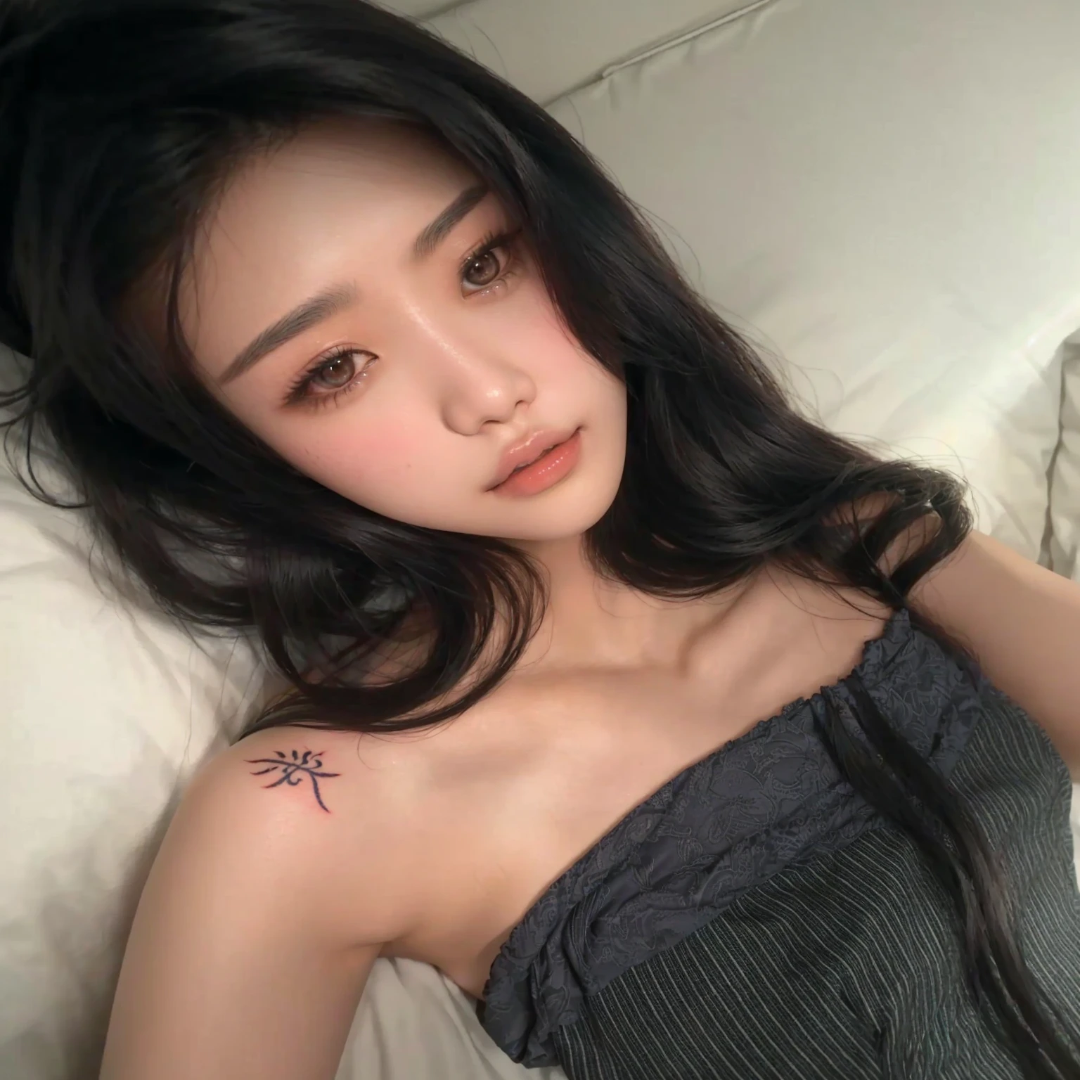 arafed asian woman with a tattoo on her chest laying on a bed, beautiful asian girl, korean girl, wenfei ye, beautiful south korean woman, girl cute-fine-face, gorgeous young korean woman, of taiwanese girl with tattoos, xintong chen, 1 8 yo, beautiful young korean woman, sakimichan, dilraba dilmurat , blackpink jennie , blackpink Lisa , asian famale face , cute girl , Korean famale