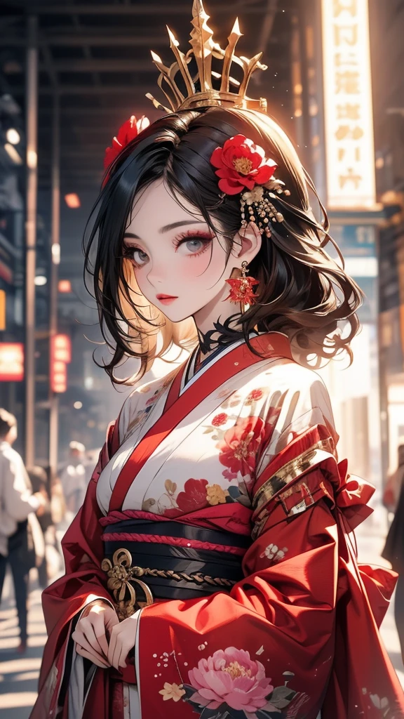 (Highly detailed CG Unity 8k wallpaper),(masterpiece), (Highest quality), (Super detailed), (Best illustrations),(Best Shadow), Cowboy Shot, (Sharp eyeliner, eye shadow, Fine grain:1), Urban Background, ,break , (Star 15 School:1.2), hair ornaments, Certainly! Here is the detailed prompt in English for creating a high-resolution AI image based on your description:
“A stunning young woman in a sheer, see-through Furisode kimono with intricate peony flower patterns. She is 25 years old with long, straight brown hair, adorned with luxurious hair ornaments. Her eyes are brown, accentuated with subtle red eyeshadow around them, and she has long, lush eyelashes. She wears small earrings on her earlobes and has a thin tattoo running from her cheek to her neck. Her lips are painted with a rich rouge lipstick, giving her a seductive gaze. The background is opulent and lavish, enhancing the elegance of the scene. The entire image is high-definition, capturing every detail meticulously.”
full body shot