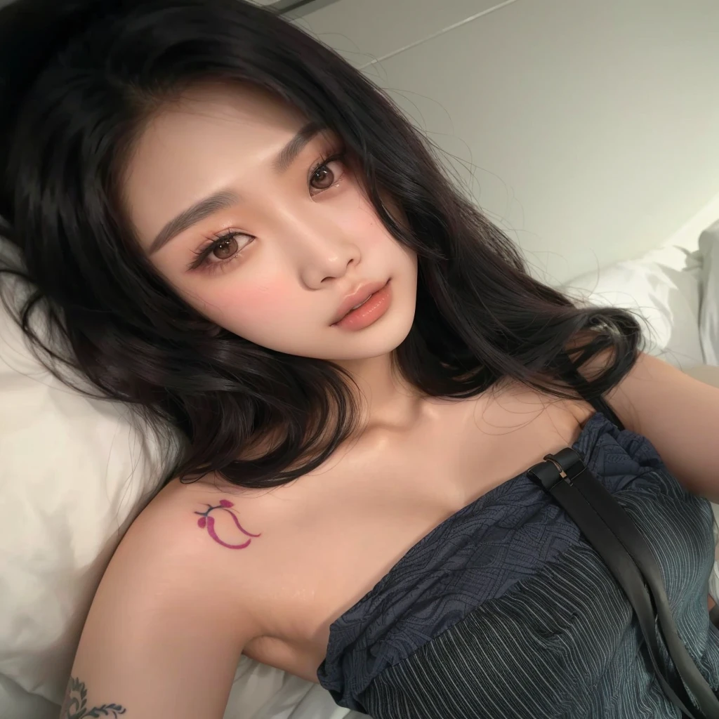 arafed asian woman with a tattoo on her chest laying on a bed, beautiful asian girl, korean girl, wenfei ye, beautiful south korean woman, girl cute-fine-face, gorgeous young korean woman, of taiwanese girl with tattoos, xintong chen, 1 8 yo, beautiful young korean woman, sakimichan, dilraba dilmurat , blackpink jennie , blackpink Lisa , asian famale face , cute girl , Korean famale