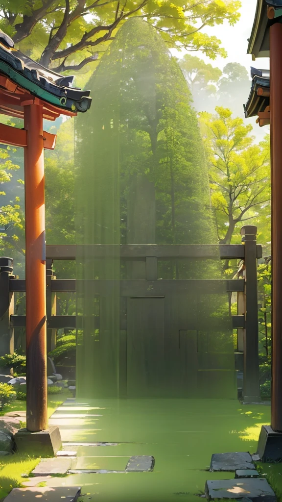 (background only:2.0),(no one here),in the shrine,,afternoon,mysterious,Japanese garden,Delicate atmosphere,Green sun,(absurdres, highres, ultra detailed),masterpiece,best quality,high resolution,8k