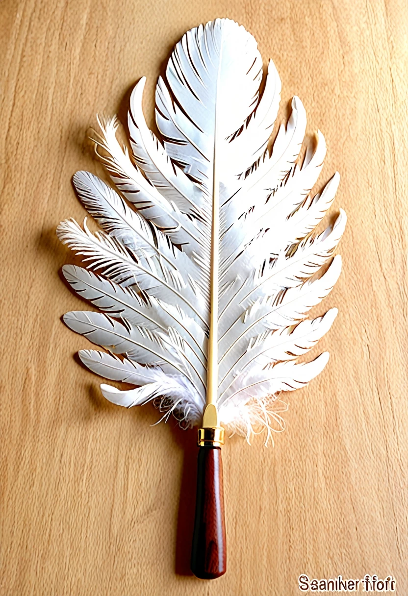 (Handle Feather Fan)、(Wooden handle)、(It is made of many feathers)、(((I can't see the metal fittings)))