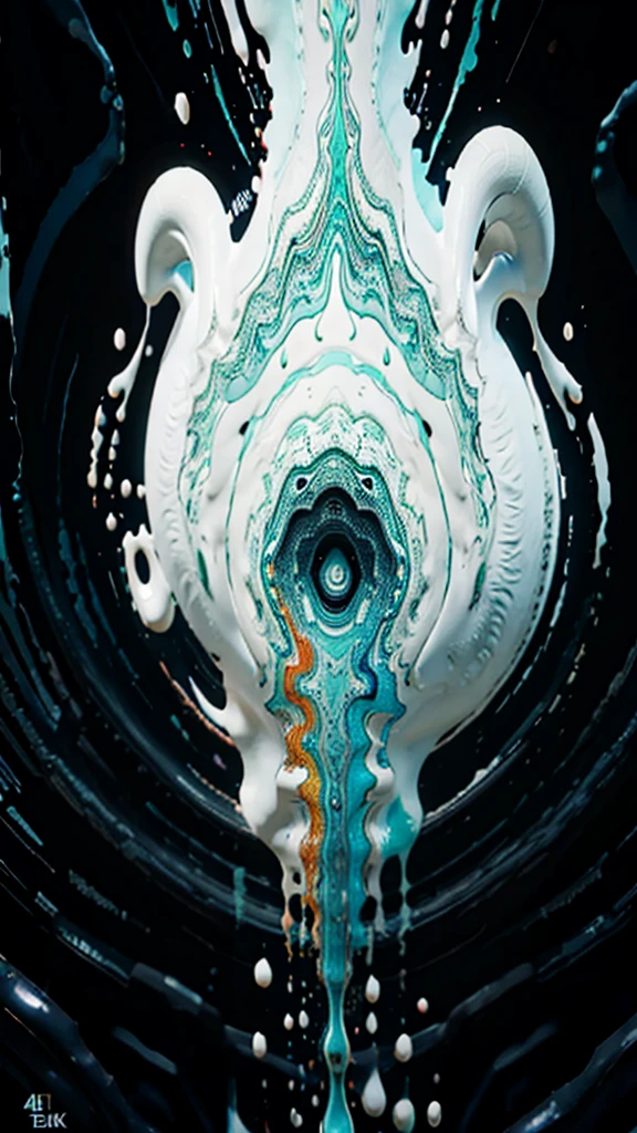 a close up of a white and mint liquid painting on a black background, intricate flowing paint, glossy digital painting, swirling paint, digital art 4k unsettling, 4k highly detailed digital art, swirling liquids, intricate digital painting, abstract liquid, digital art 4k, digital art 4 k, digital artwork 4 k, abstract, mind-bending digital art