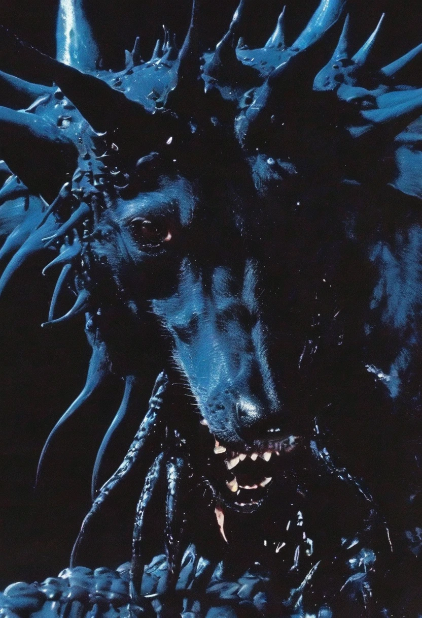 lovecraftian creature in darkness at night, blue background