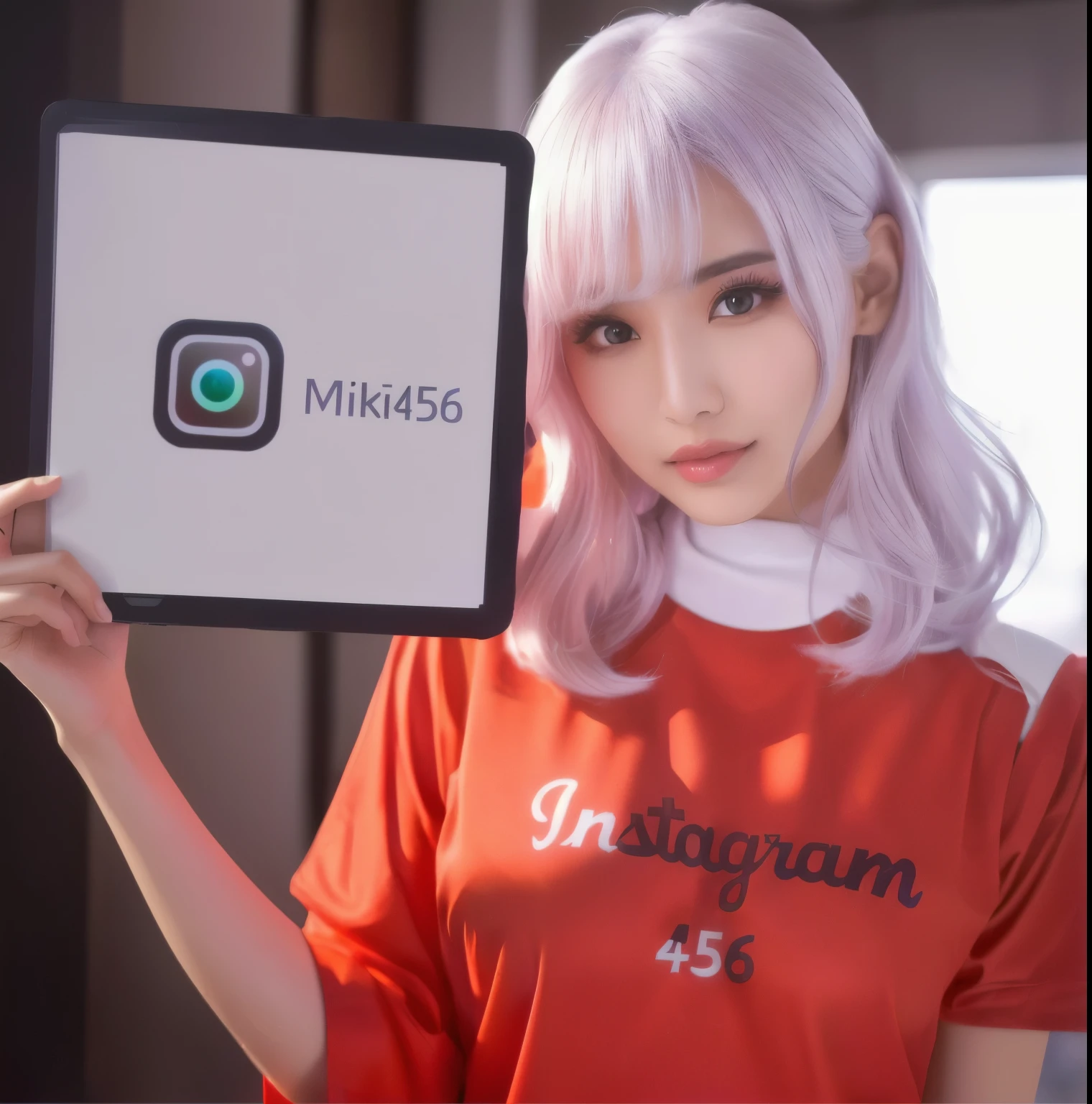 Arabian Asian woman holding up a sign with a picture of a camera, Instagram Model, Instagram photoshoot, Instagram Influencers, sakimichan HDRI, Instagram Post 4K, ilya kuvshinov and art gelm, IG Model | art gelm, shikamimi, 🔞🤡, Trending on Instagram