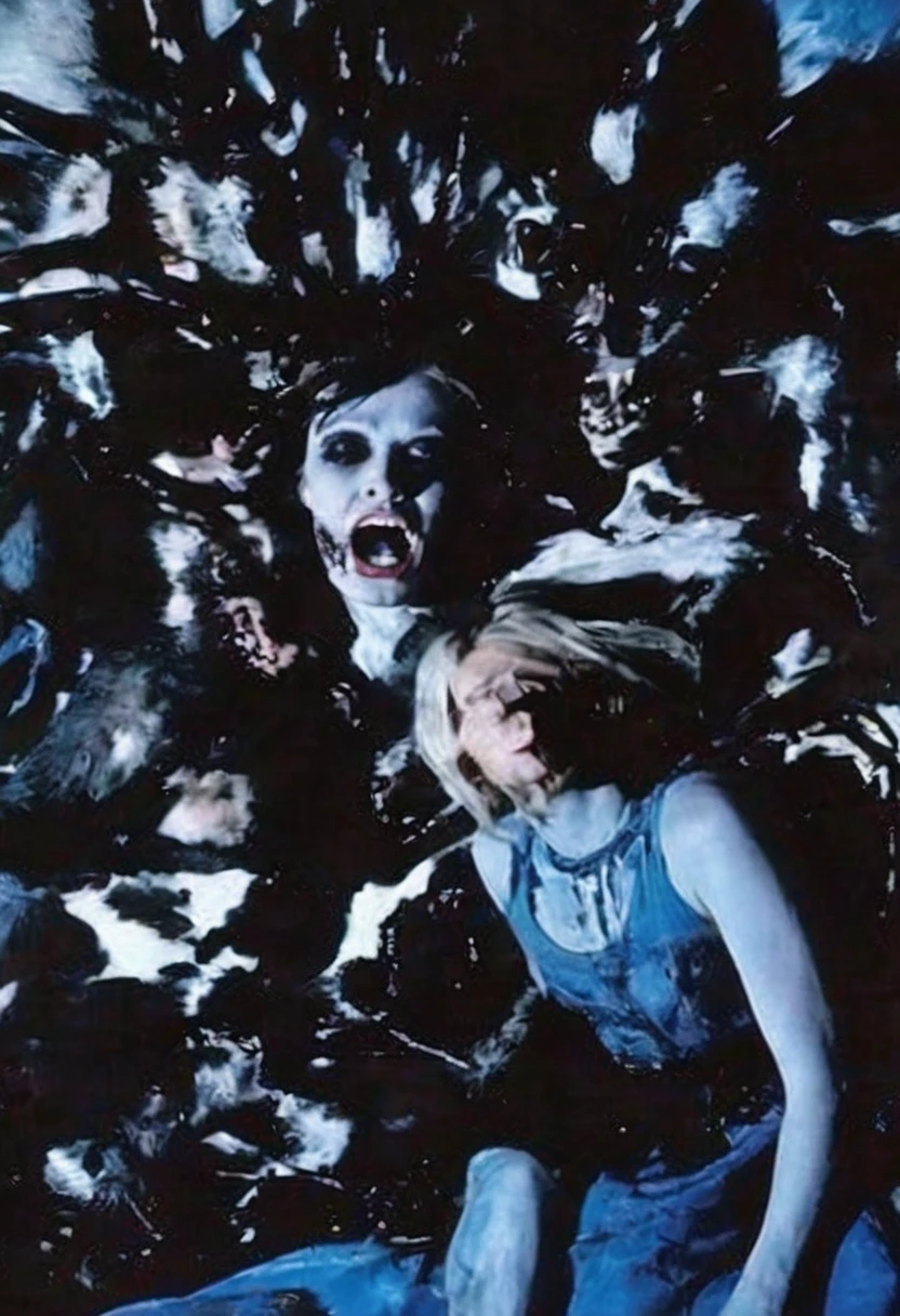 fashion shoot of horror, blue background