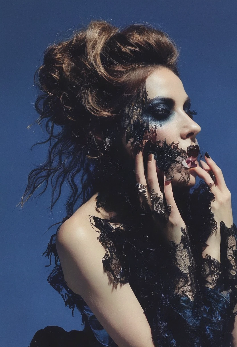 fashion shoot of horror, blue background