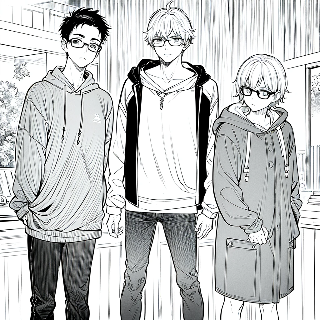 masterpiece, best quality, glasses, man, Serious look, casual hoodie, boy