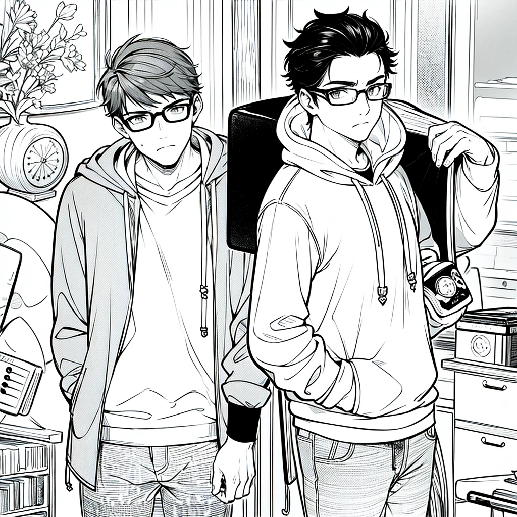 masterpiece, best quality, glasses, man, Serious look, casual hoodie, boy