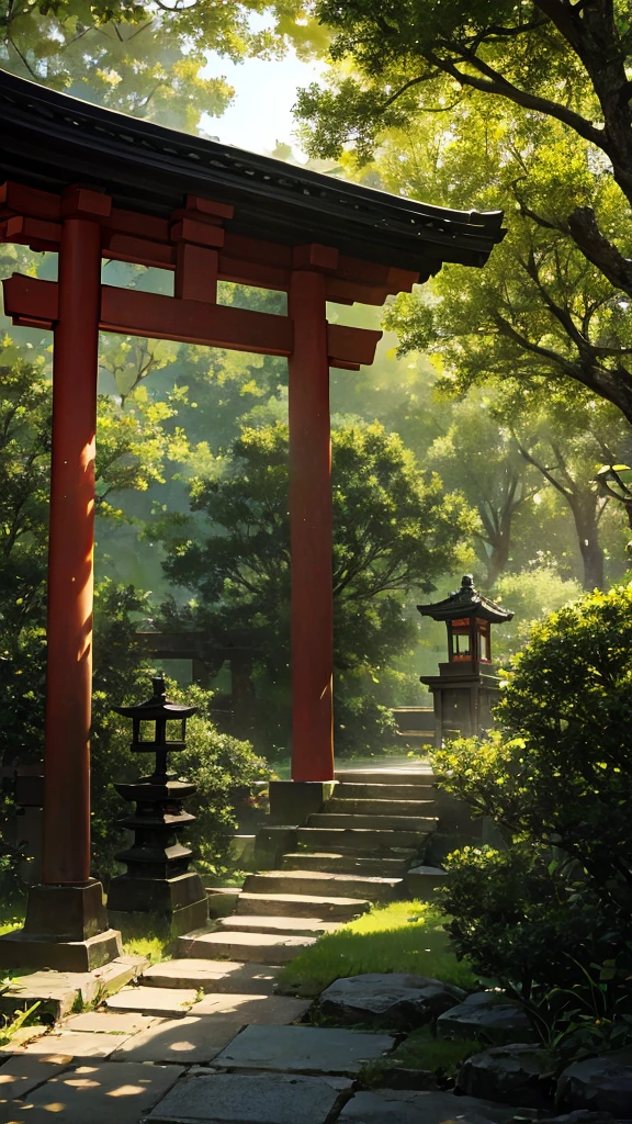 background only:2.0),(no one here),in the shrine,,afternoon,mysterious,Japanese garden,Delicate atmosphere,Green sun,(absurdres, highres, ultra detailed),masterpiece,best quality,high resolution,8k