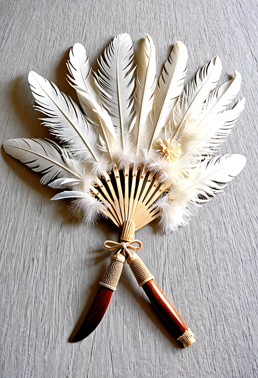 (Handle Feather Fan)、(Wooden handle)、(It is made of many feathers)、(((I can't see the metal fittings)))